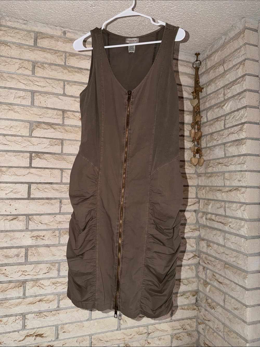 Sleeveless Brown 2 Way Zip-Front Ruched Mini Dress Sz Medium
